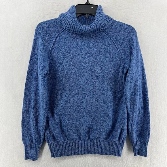 Karen Scott Sweater Womens XS Blue Marled Turtleneck Long Sleeve Cotton Pullover - Picture 1 of 11